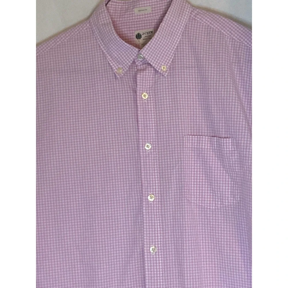 J. Crew Mens Long Sleeve‎ Button Up Tailored Fit 100% Pink Checked Cotton Size L